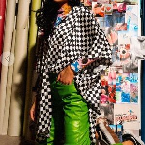 DRESSED IN LALA BLACK AND WHITE CHECKERED SATIN TUNIC